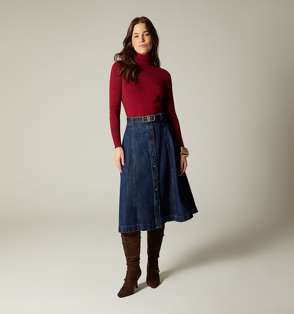 Falda midi con cinturon para mujer