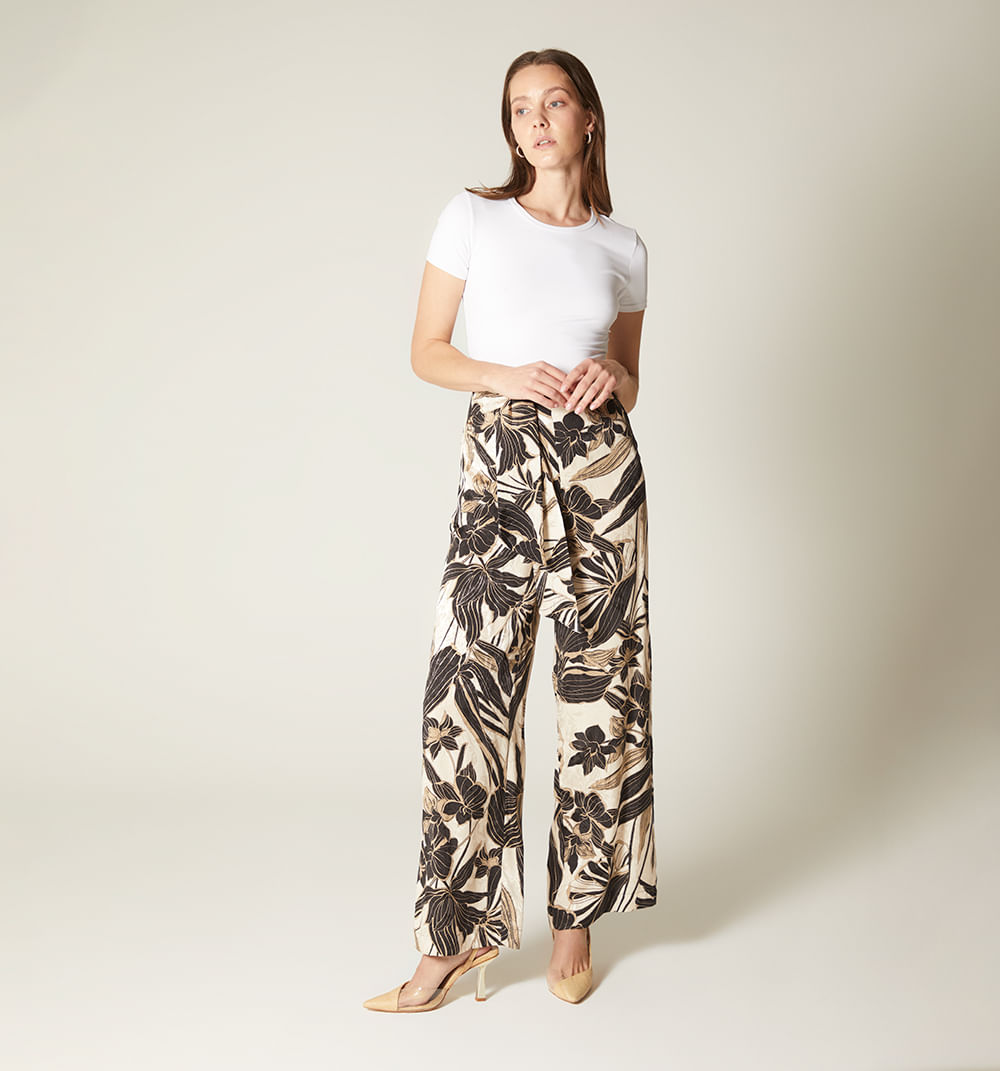 Pantalon palazzo tiro alto con amarre