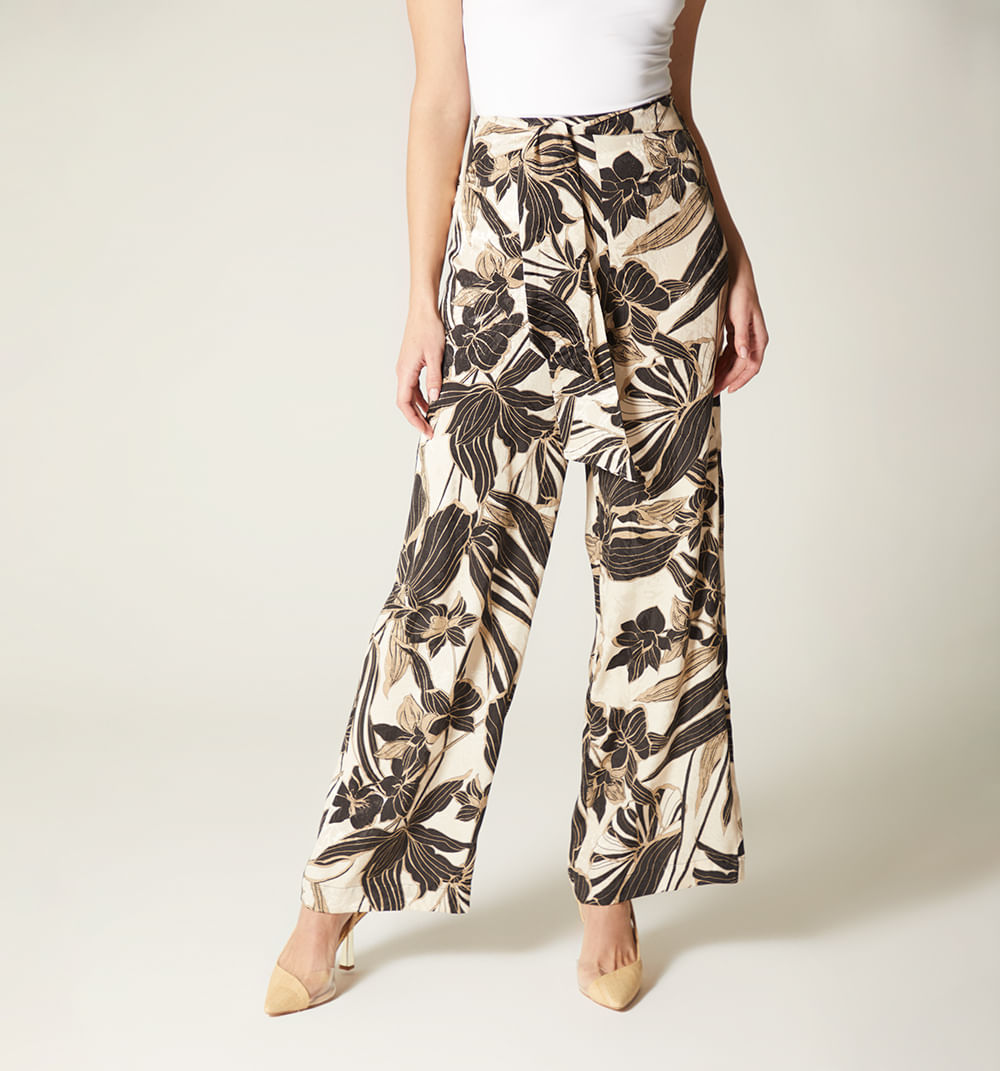 Pantalon palazzo tiro alto con amarre