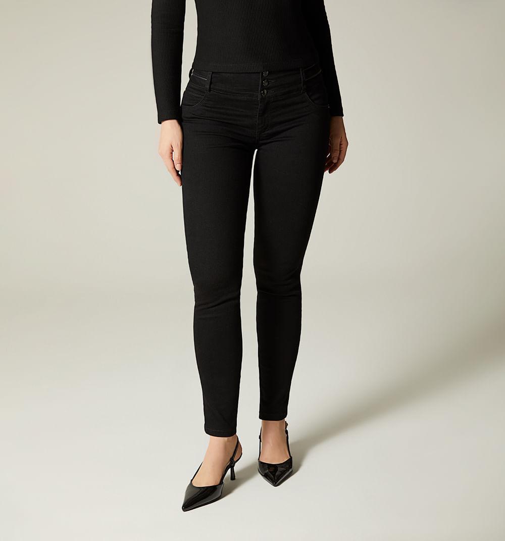 Jean ultraslim tiro medio pretina con vivos para mujer