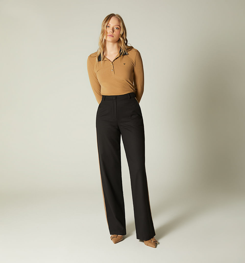 Pantalón tiro alto con corte en contrast