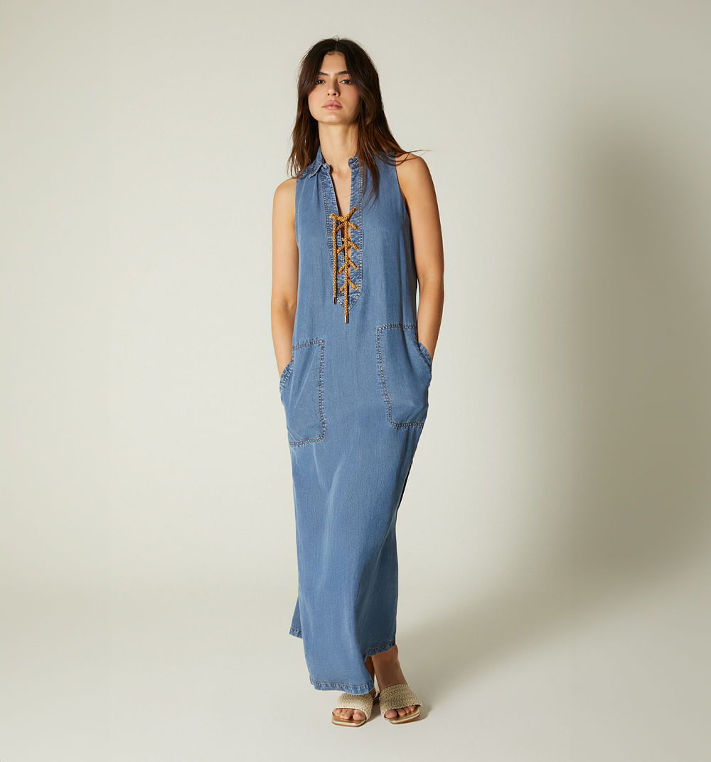 Vestido talego midi con cordon