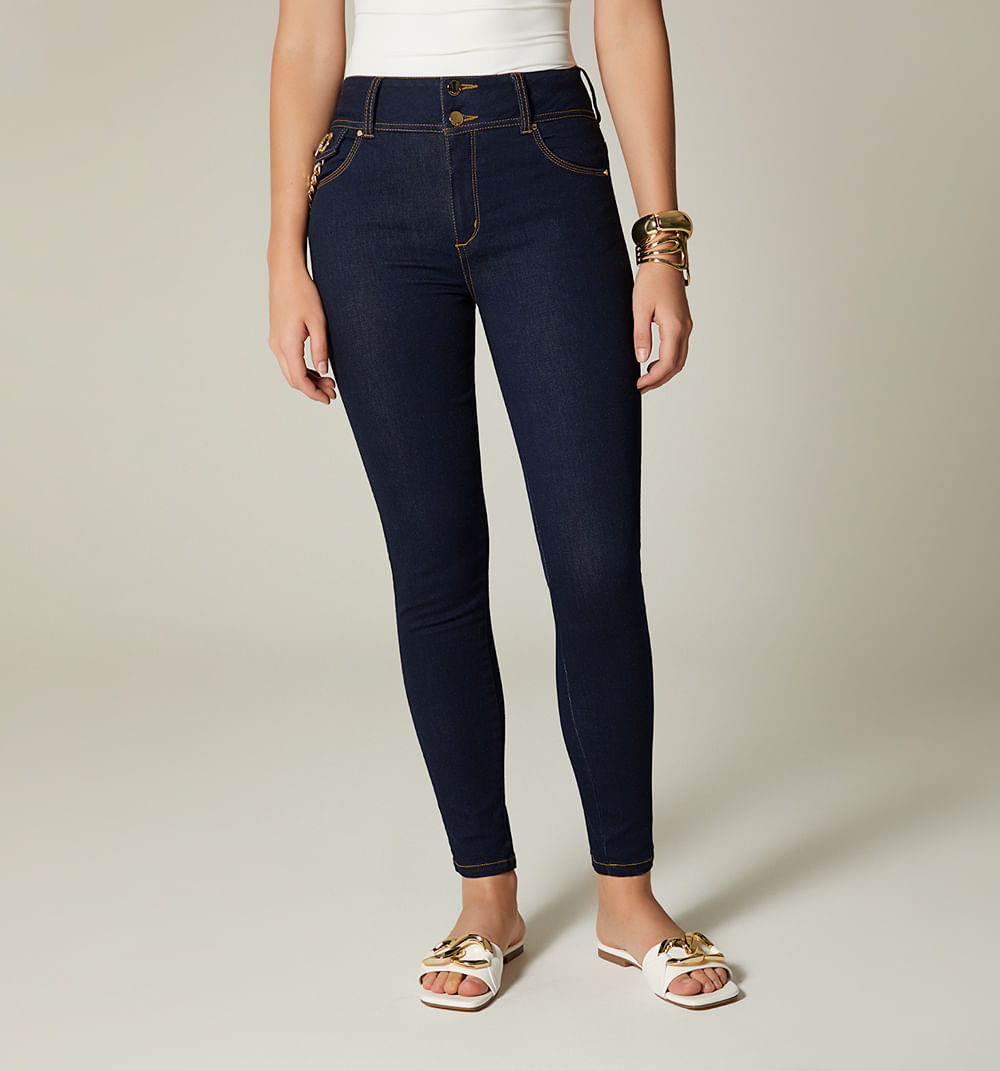 Jean ultraslim tiro alto con cadena para