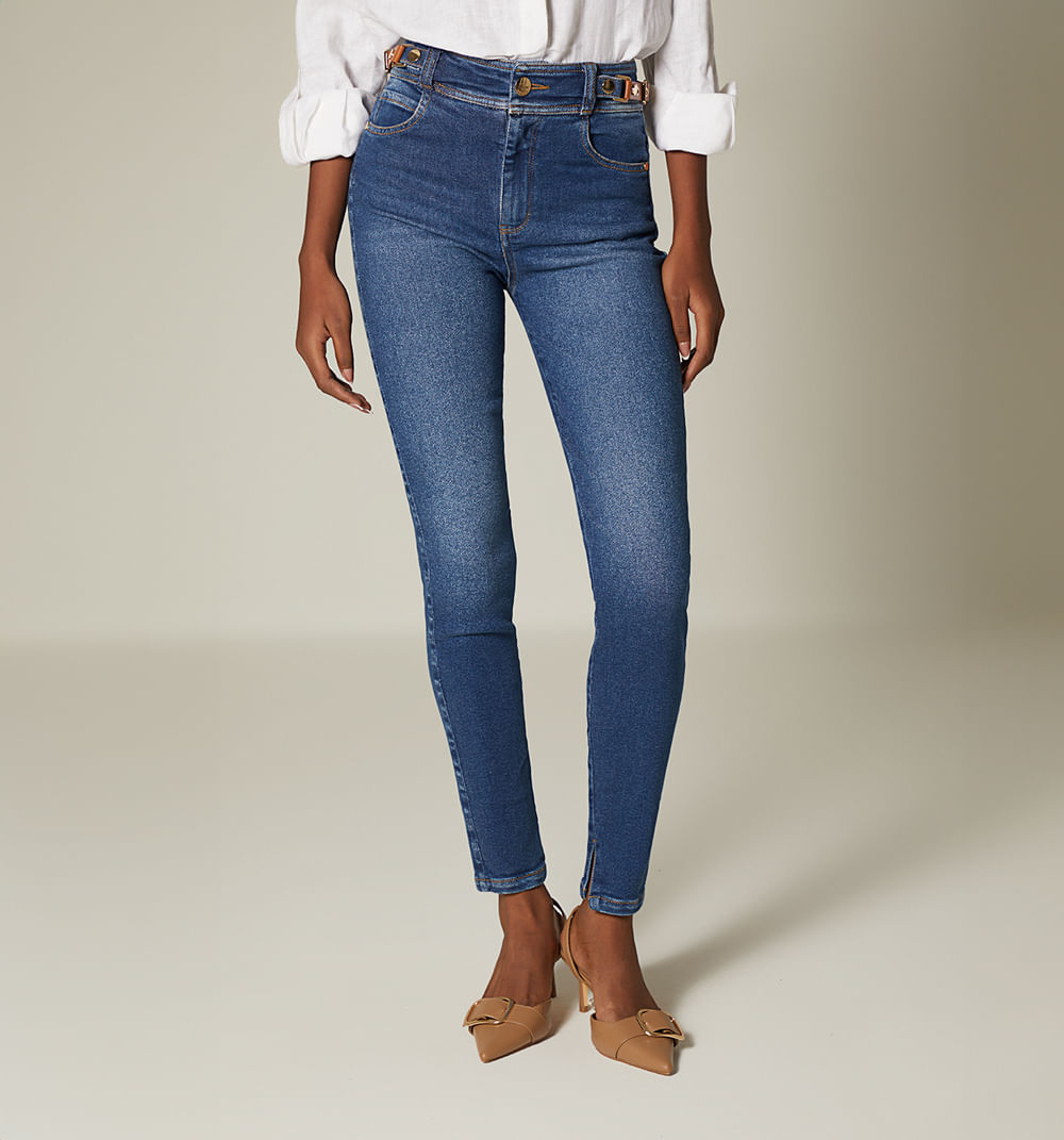 Jean ultraslim tiro alto con charreteras