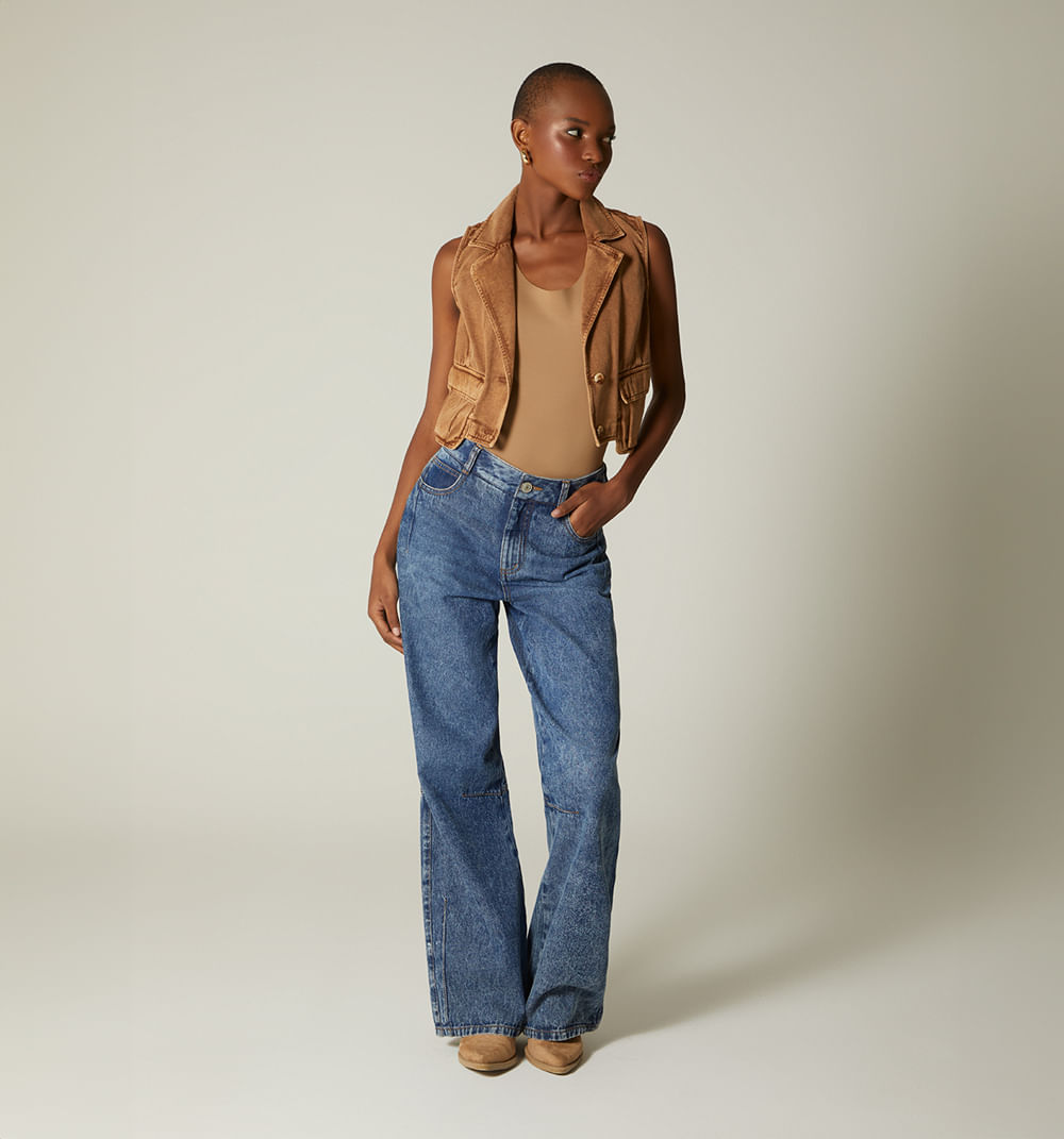 Jean wide leg tiro alto pinzas para mujer