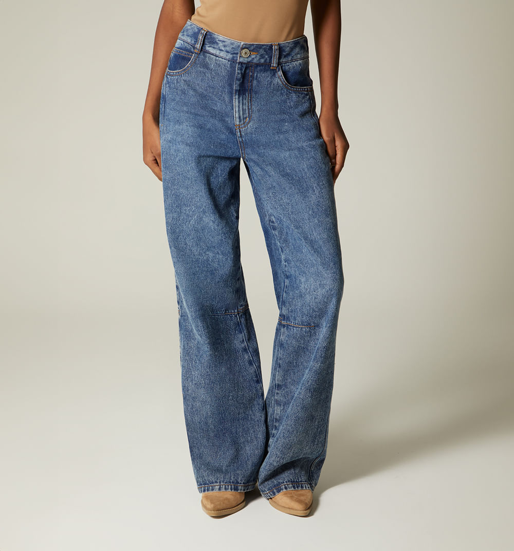 Jean wide leg tiro alto pinzas para mujer