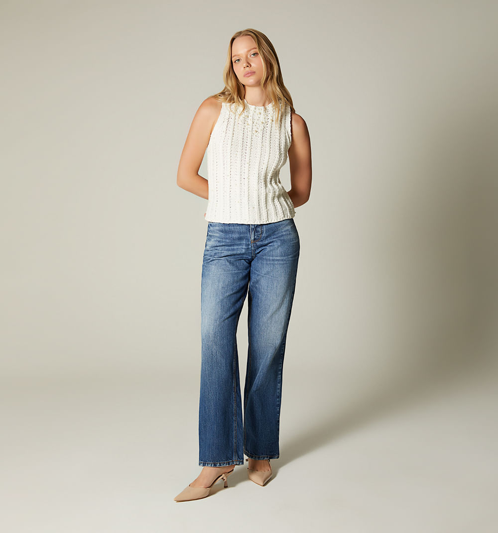 Blusa tejida manga sisa con perlas