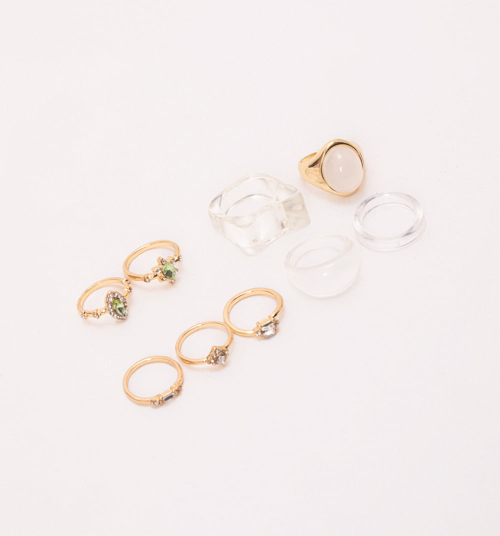 Anillos resina y cristales set x9
