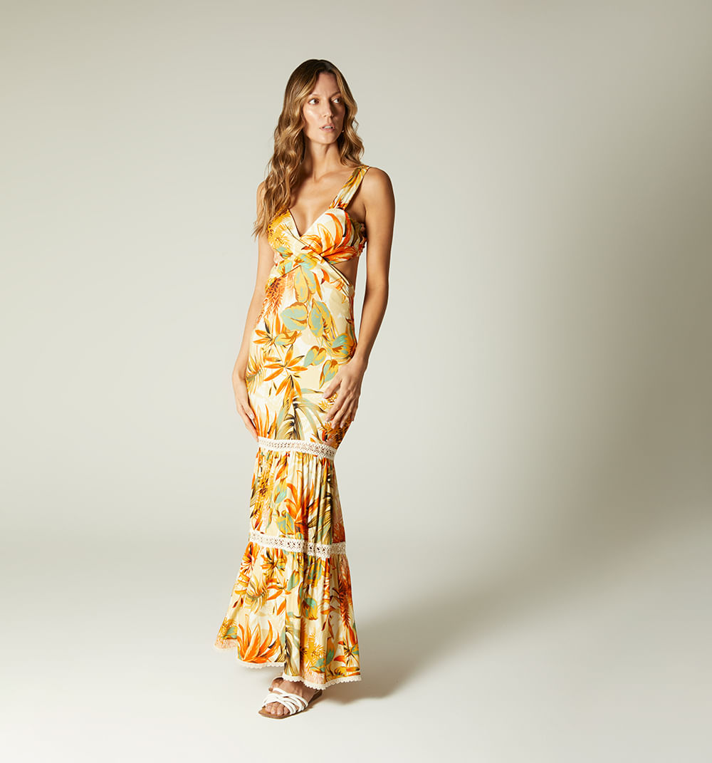 Vestido largo de tiras con cruce en espalda