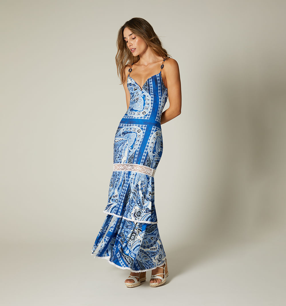Vestido largo de tiras con doble bolero