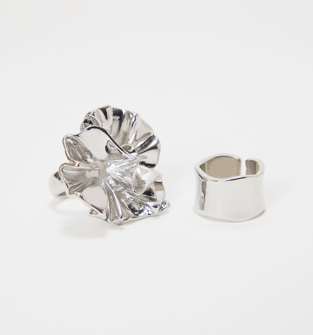 Anillo maxi flor y argolla set x2