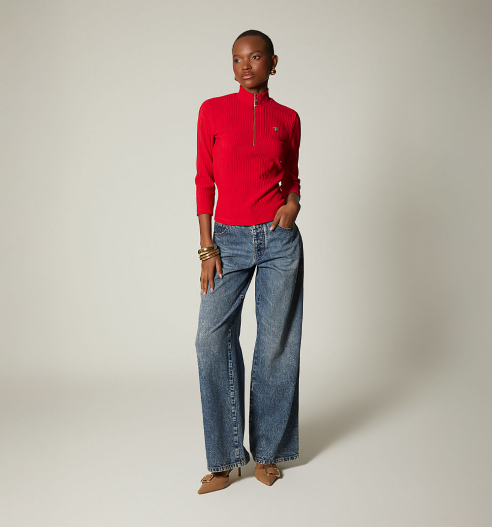 Blusa manga 3/4 cuello tortuga