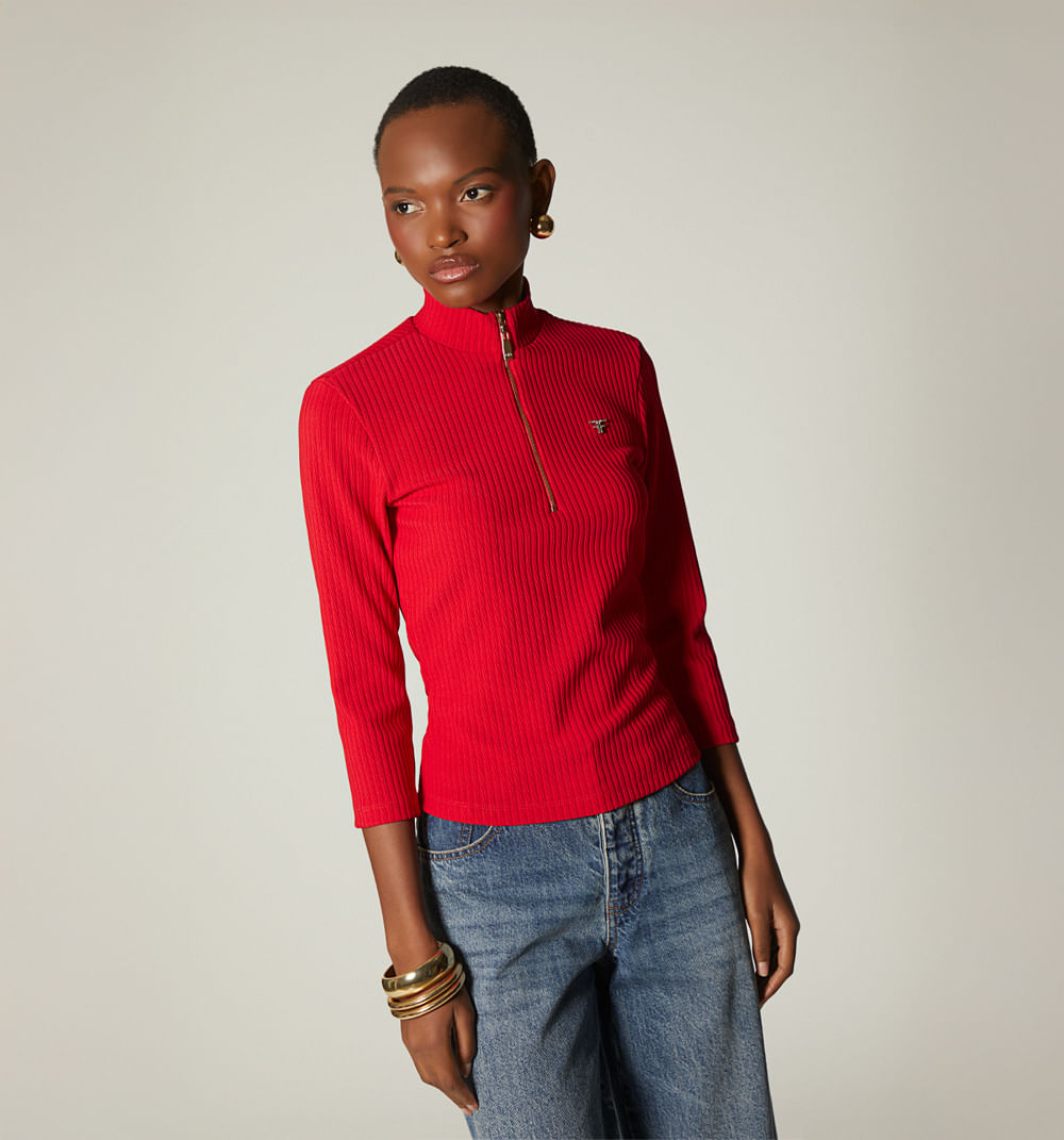 Blusa manga 3/4 cuello tortuga