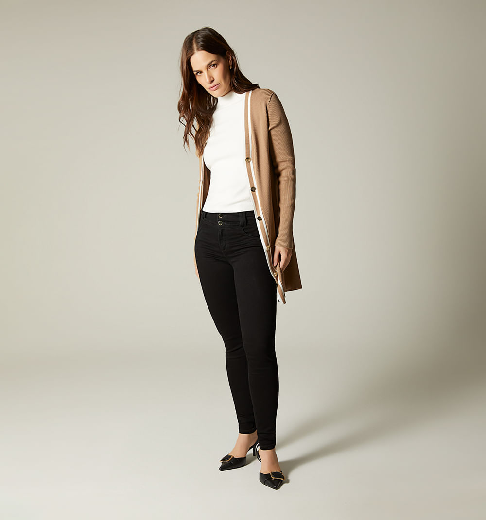 Jean ultraslim tiro alto con cadena