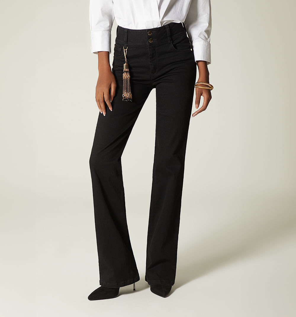 Jean bota recta tiro alto con borla para mujer