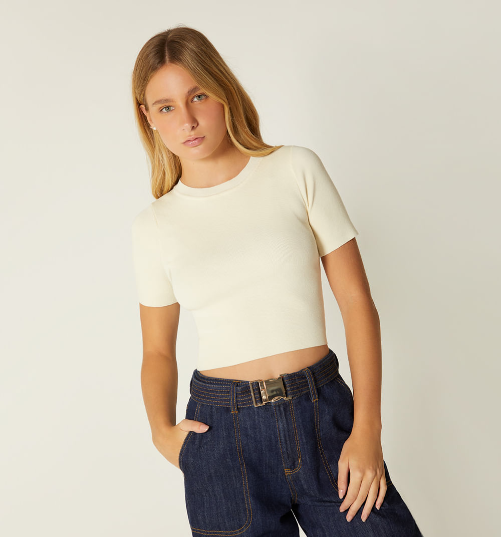 Blusa manga corta cuello redondo
