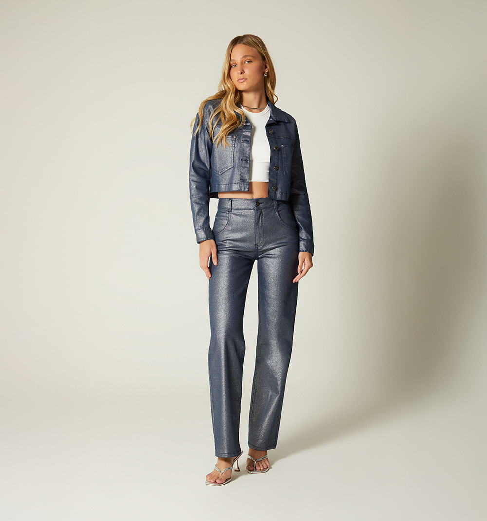 Chaqueta corta denim metalizado