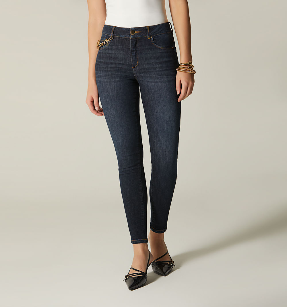 Jean skinny tiro medio con cadena
