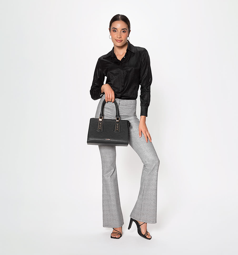 Pantalon campana en cuadros con lurex