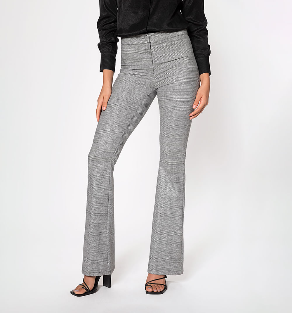 Pantalon campana en cuadros con lurex