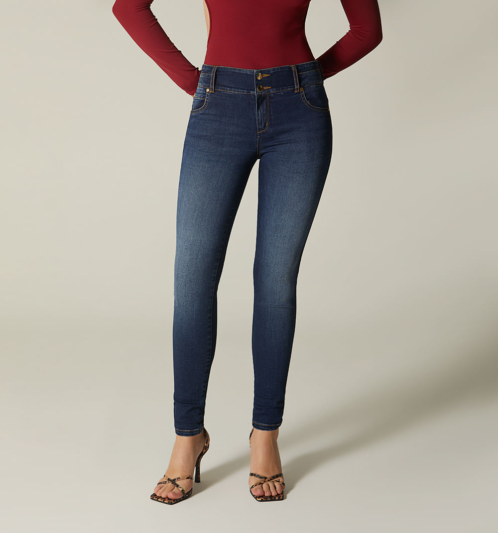 Jean ultraslim tiro medio con herrajes