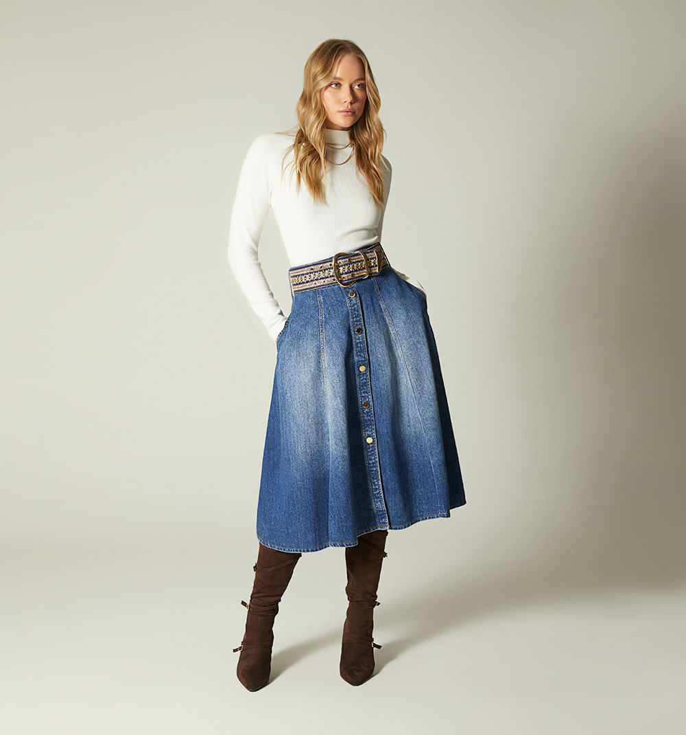 Falda midi nesgas con correa para mujer