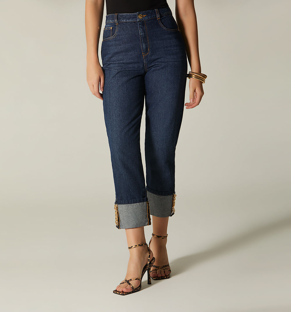 Jean girlfriend cropped con guardapolvo