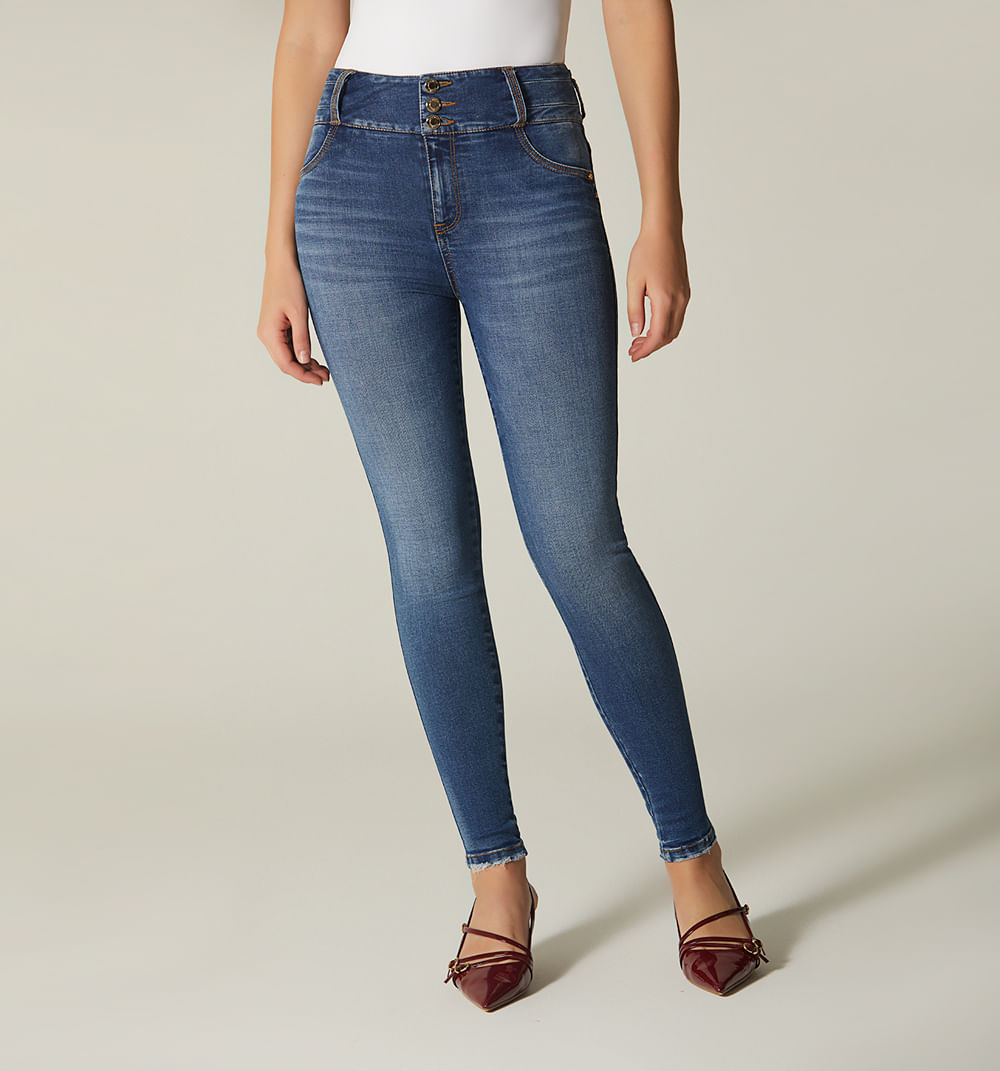 Jean ultraslim tiro alto cortes pretina