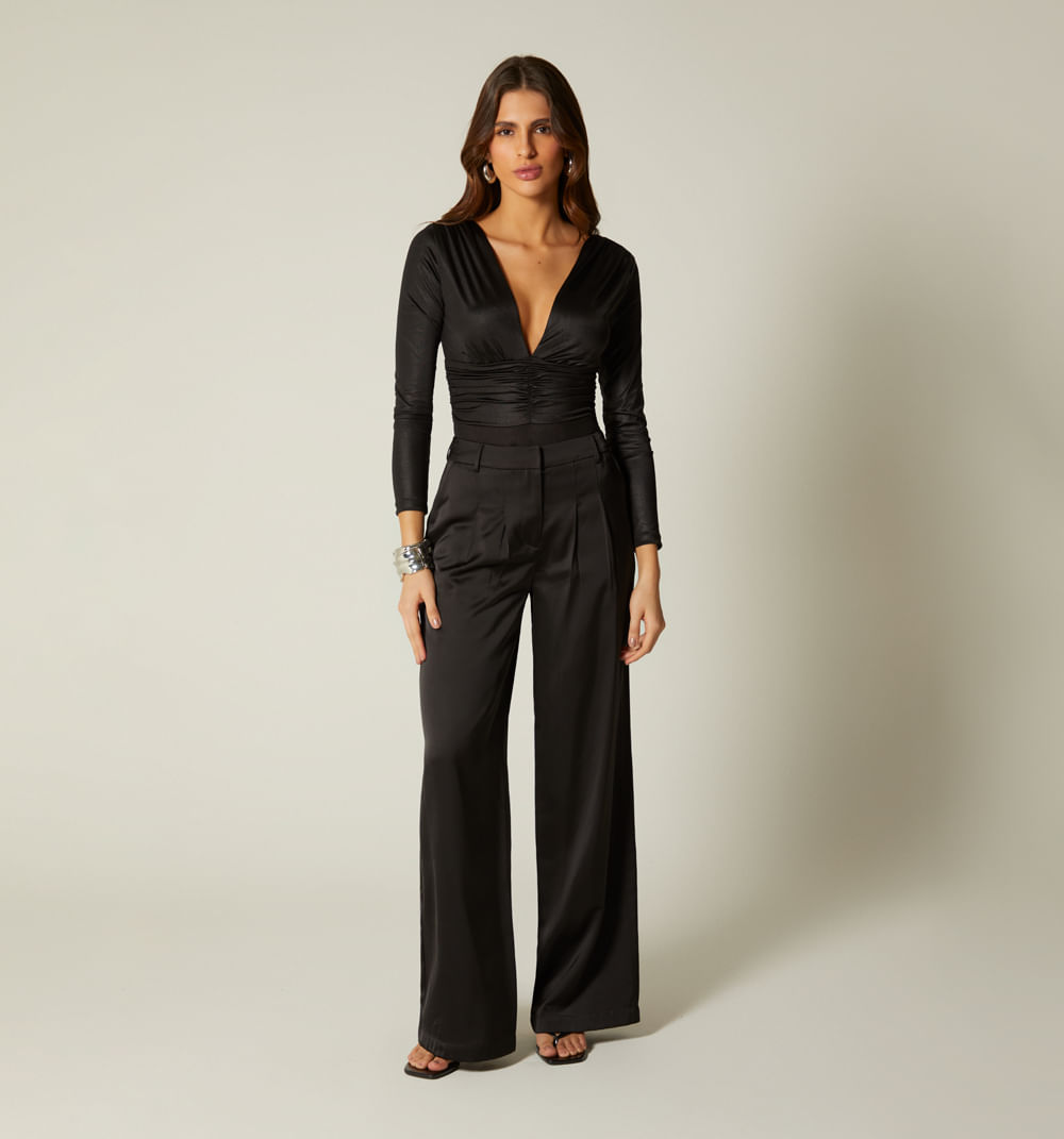 Body manga larga con fajon surcido