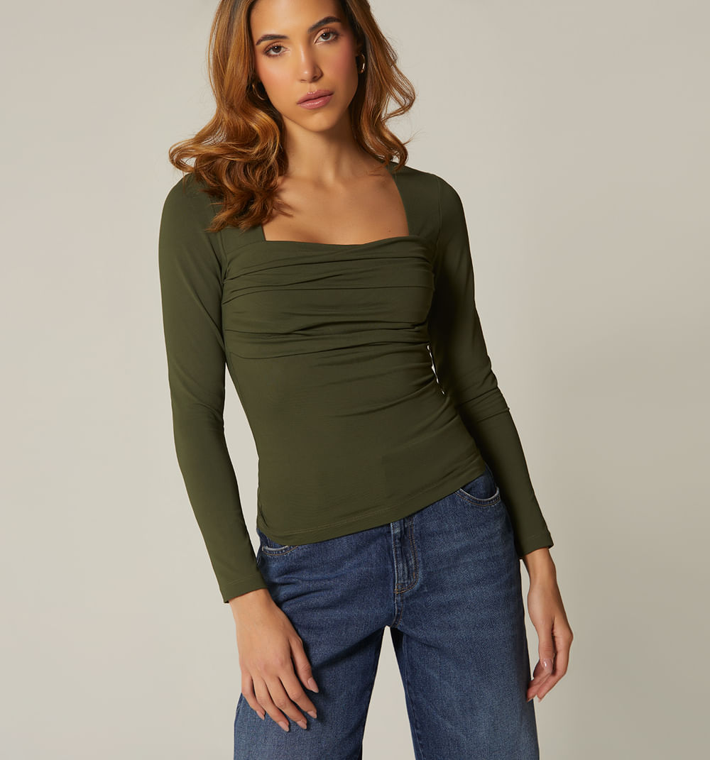 Blusa escote cuadrado manga larga