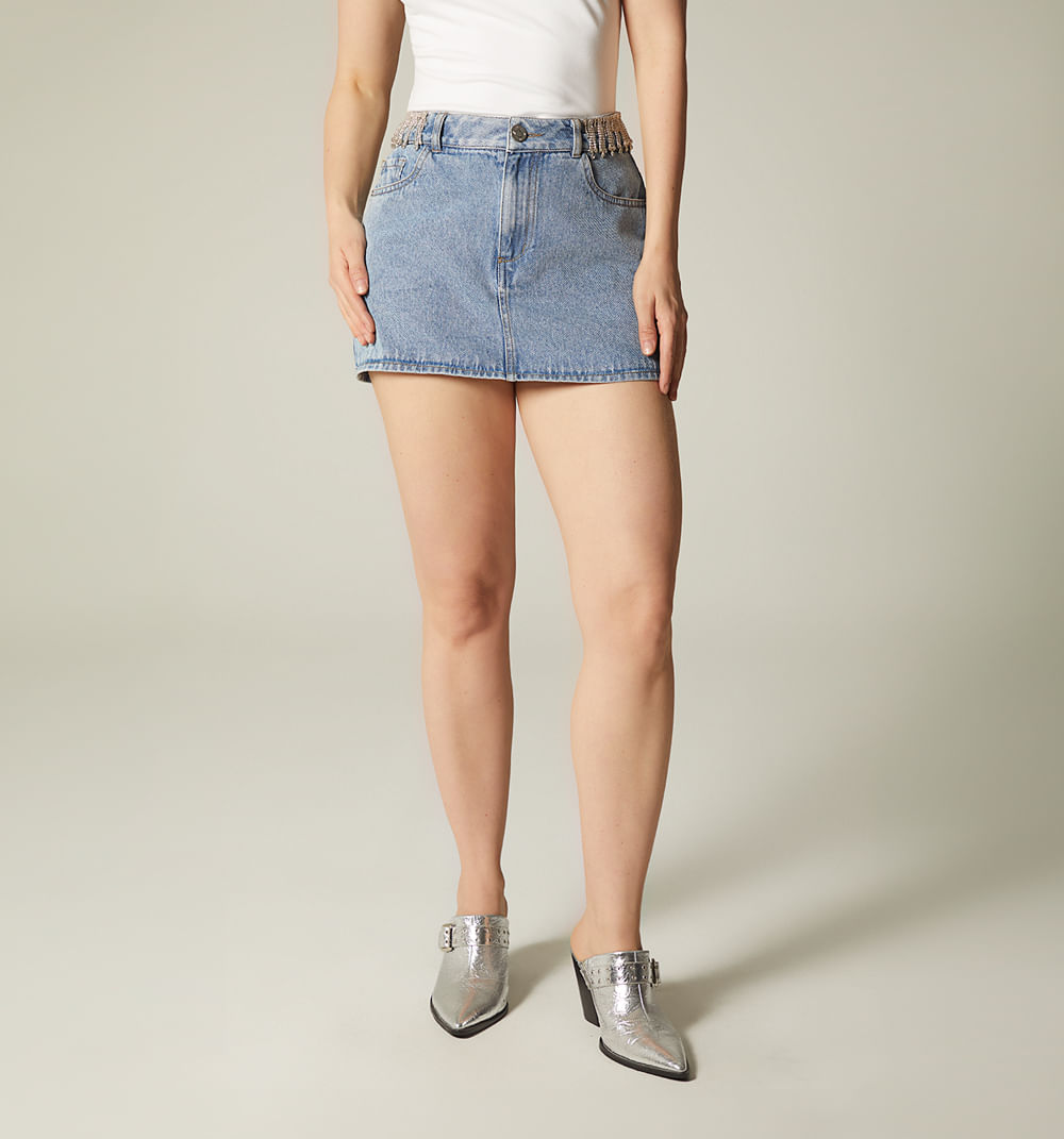 Mini falda denim con cristales