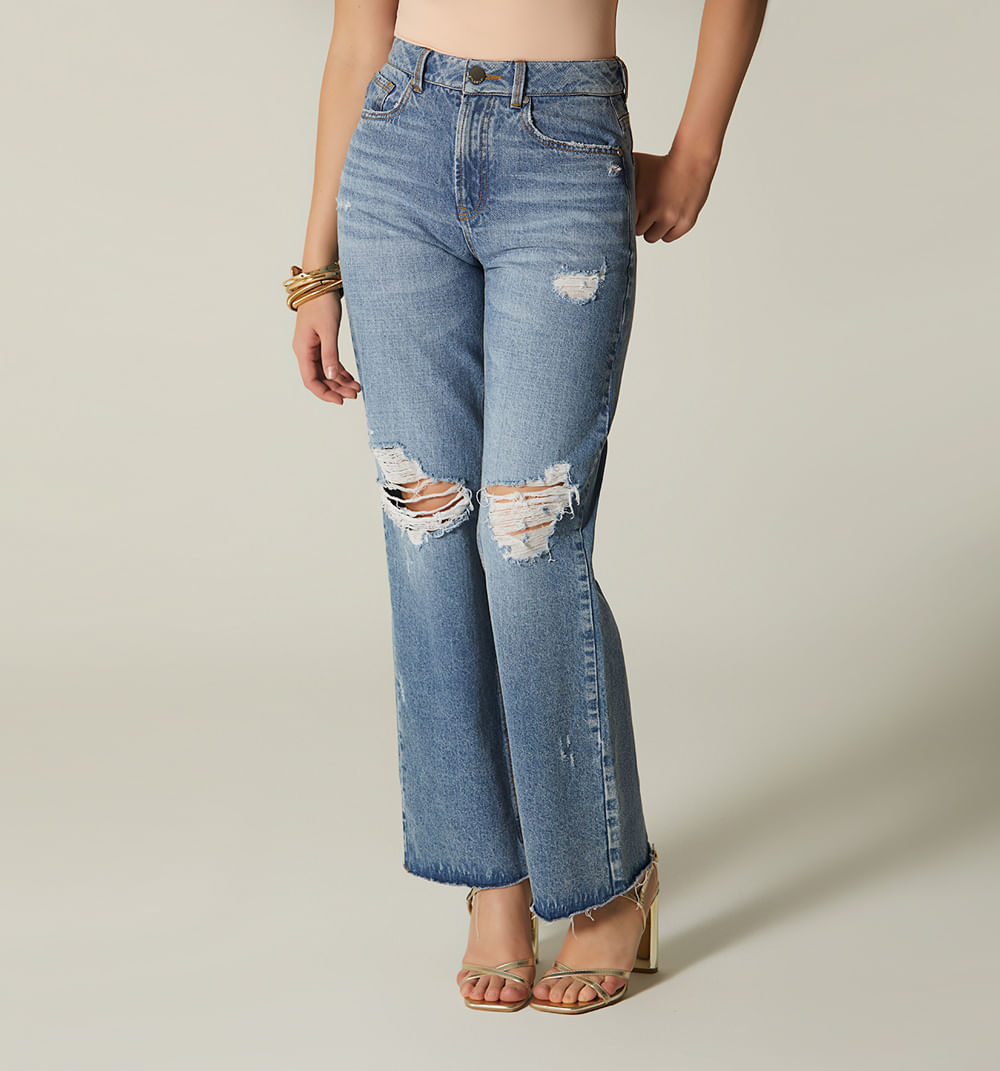 Jean bota recta tiro alto abertura