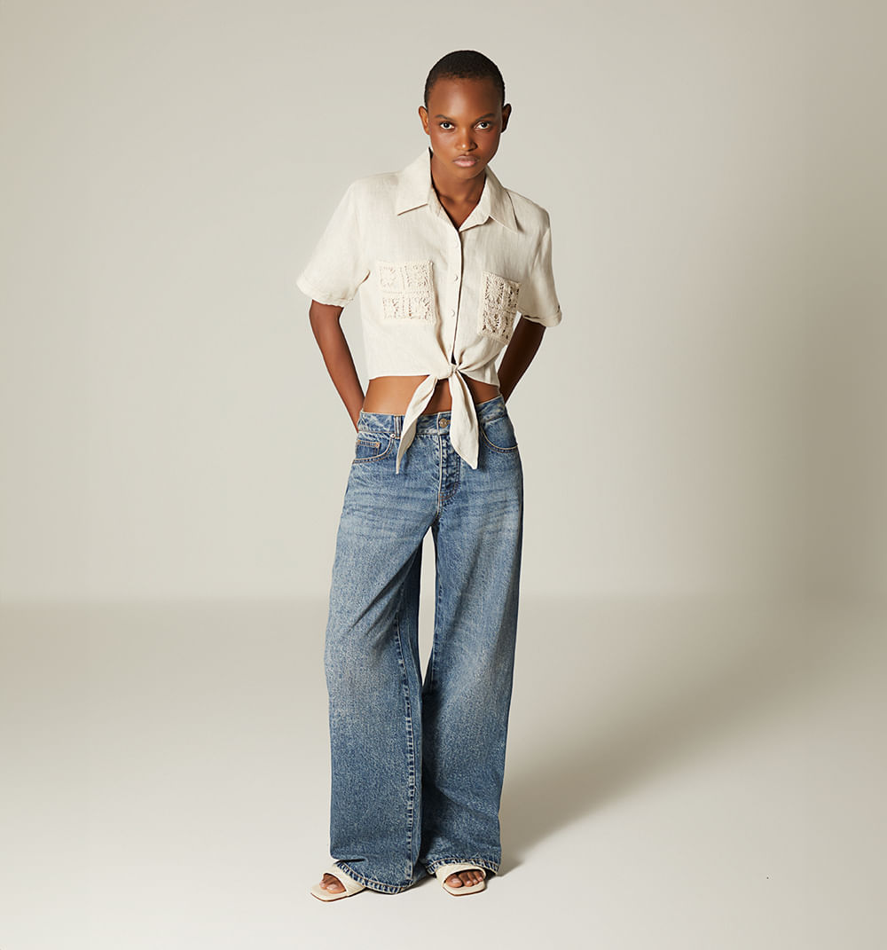 Blusa manga corta apliques