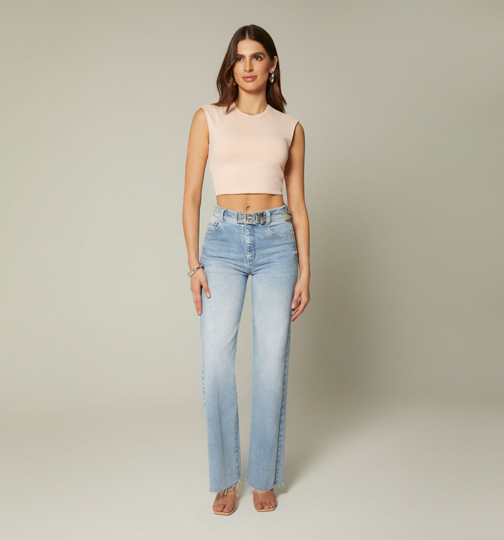 Jean bota recta tiro alto correa vinilo