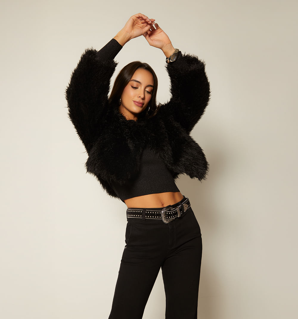 Chaqueta afelpada cuello redondo