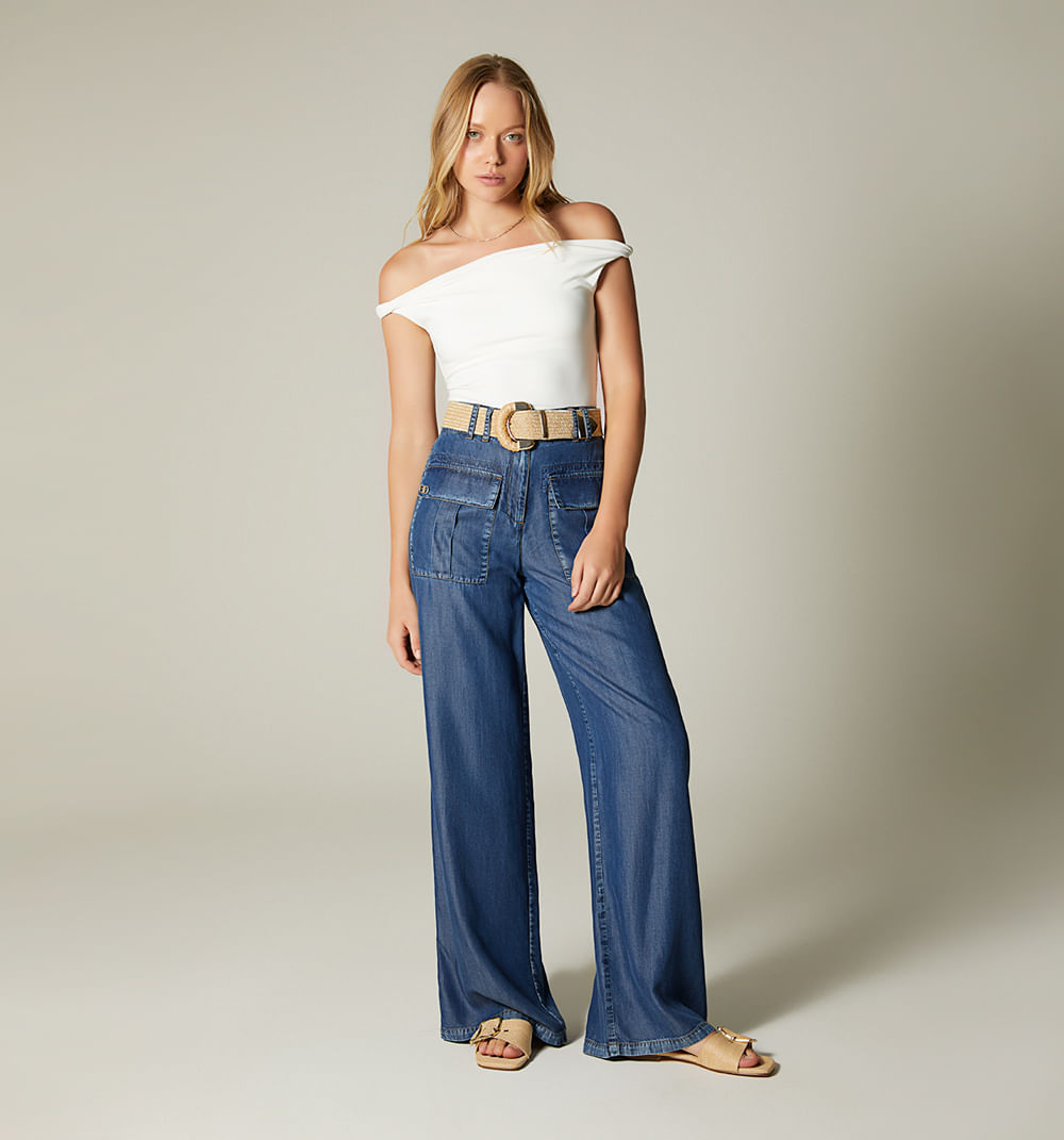 Jean palazzo tiro alto  con correa