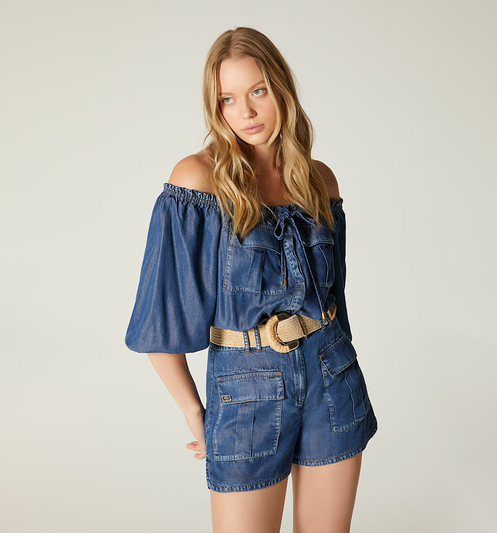 Enterizo short escote bandeja cinturon