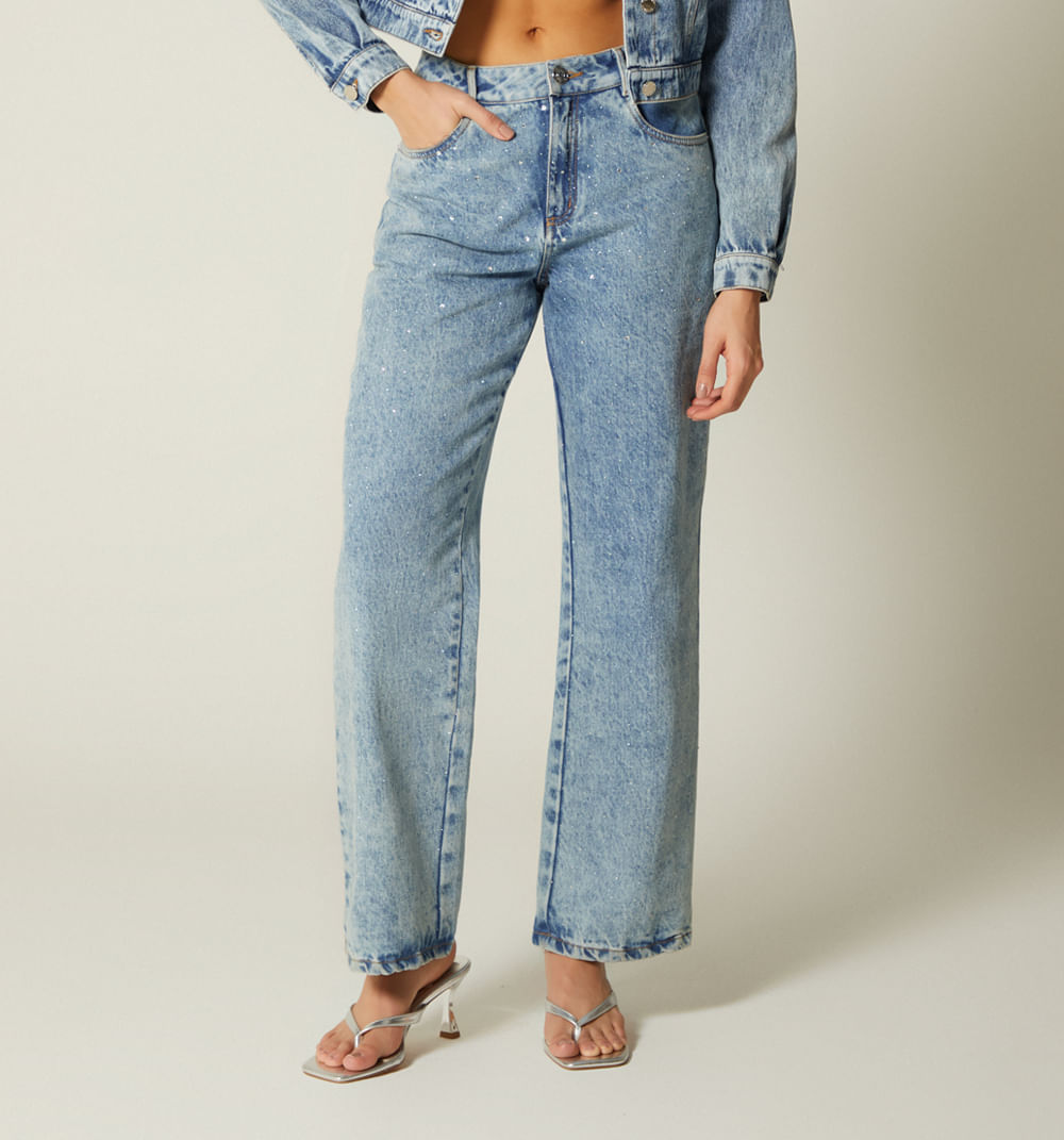 Jean tiro alto con cristales