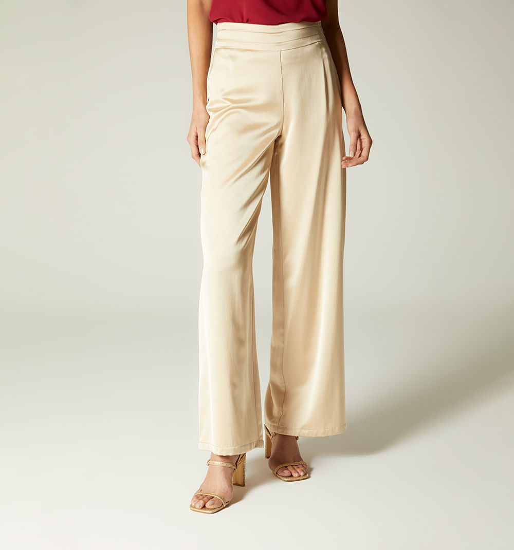 Pantalon tiro alto palazzo con detalle en pretina