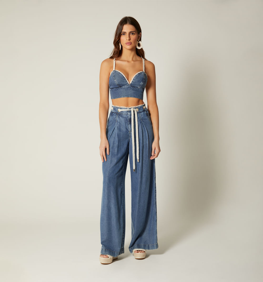 Blusa tiras cordon ojaletes para mujer