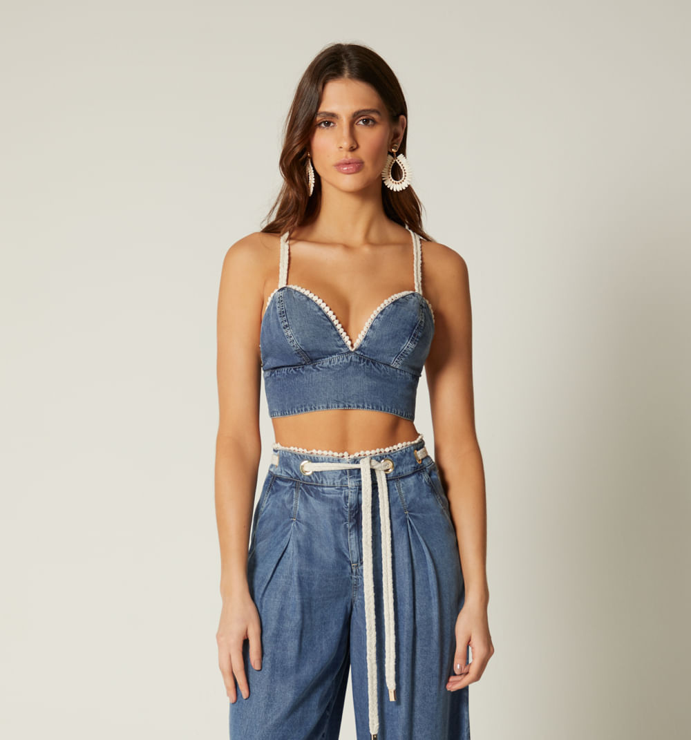 Blusa tiras cordon ojaletes para mujer