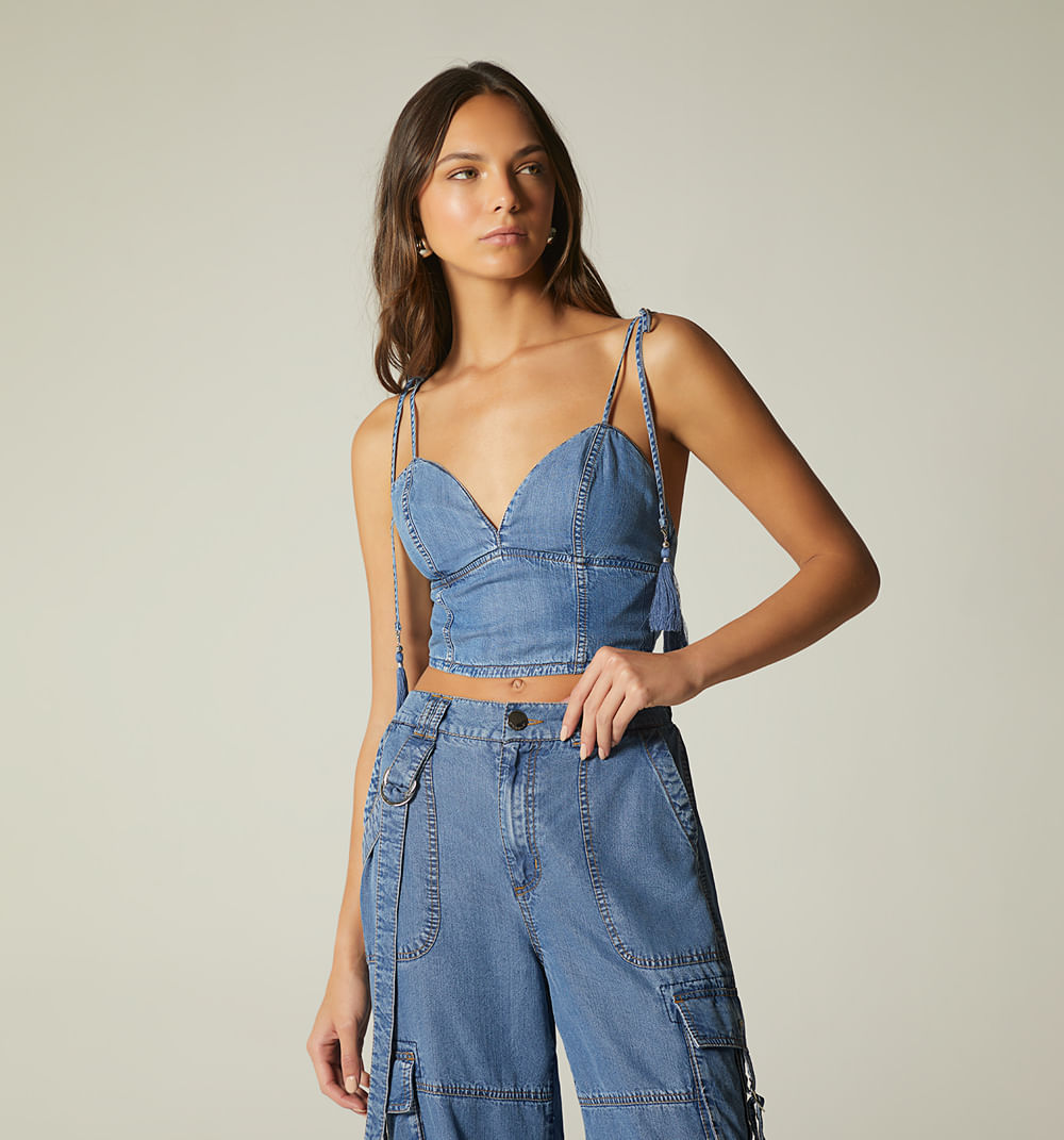 Crop top de tiras borla para mujer