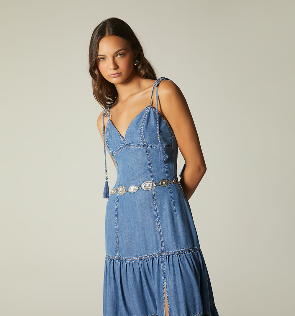 Vestido largo de tiras con correa
