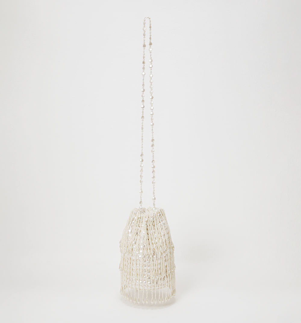 Bolso manos libre bucket con perlas