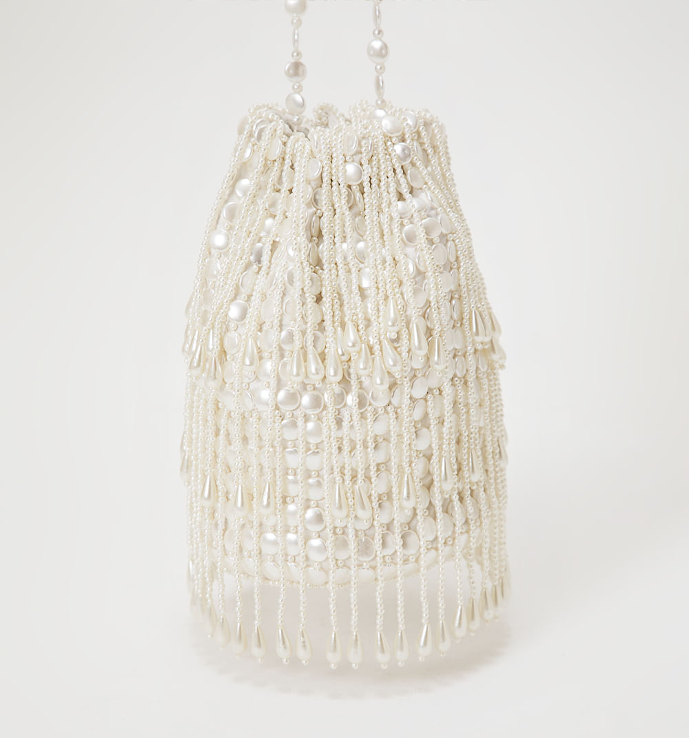 Bolso manos libre bucket con perlas