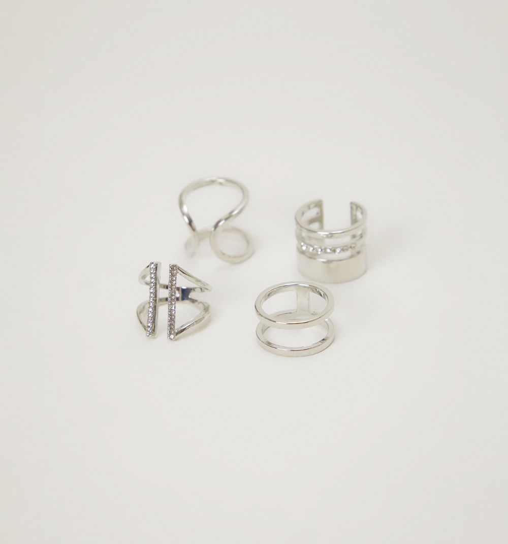 Anillos minimal brillo set x4
