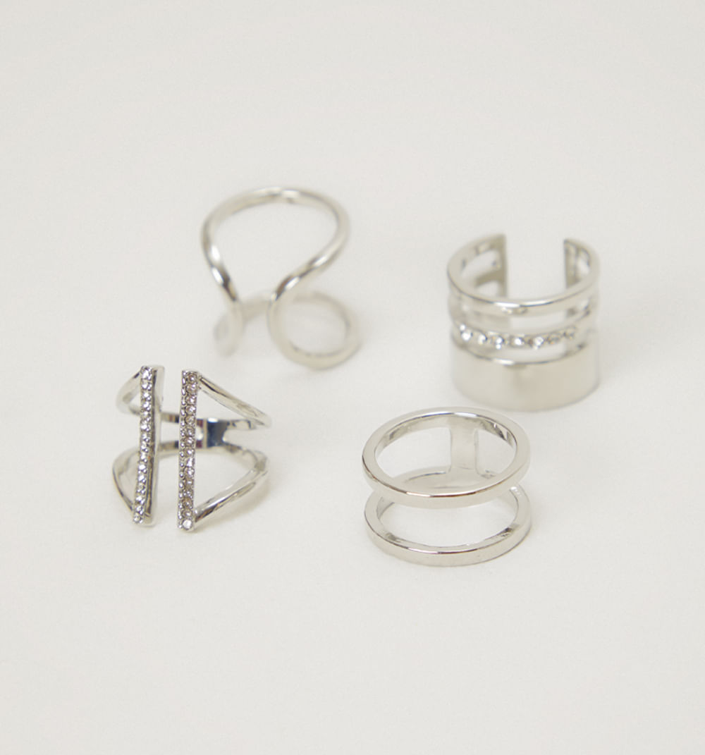 Anillos minimal brillo set x4