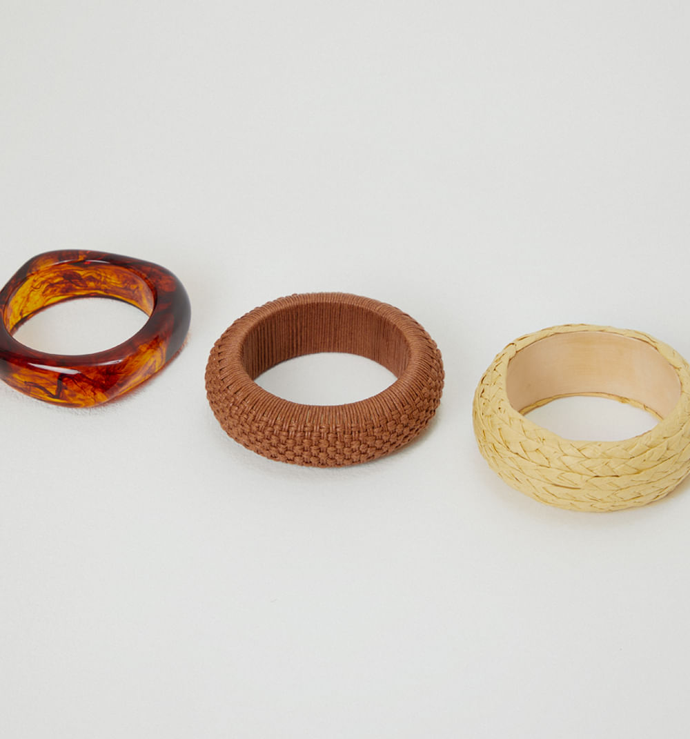 Brazalete maxi tejido y resina set x3