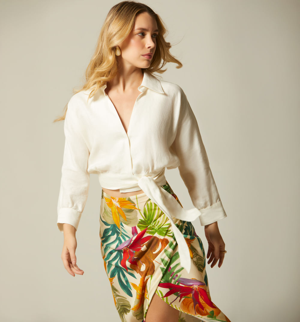 Blusa cruzada de amarrar manga 3/4