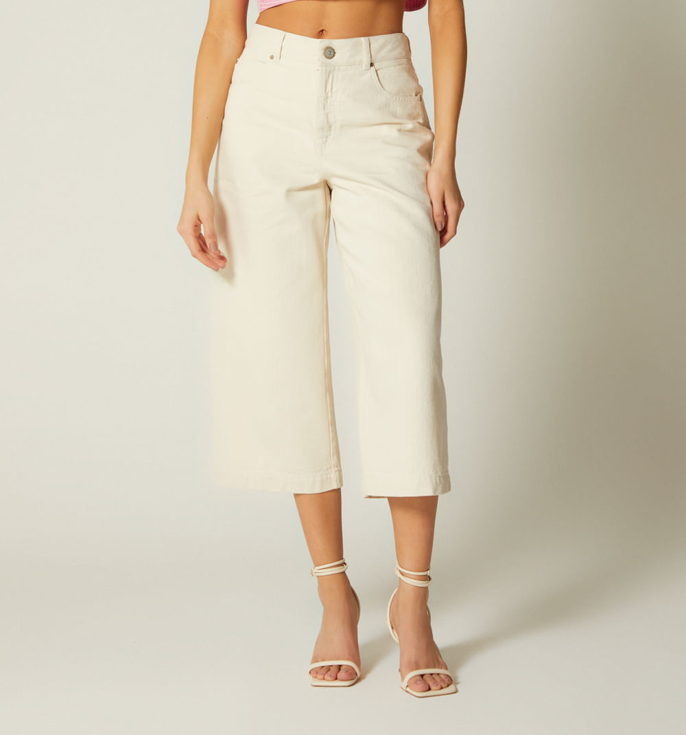 Jean culotte tiro super alto con bolsillos